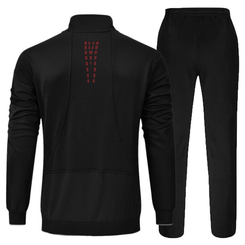 YSENTO Mens Sweat Suits 2 Pieces Warm Up Suits Full Zip Workout Jogging Sports Tracksuits Black Red M - Image 3